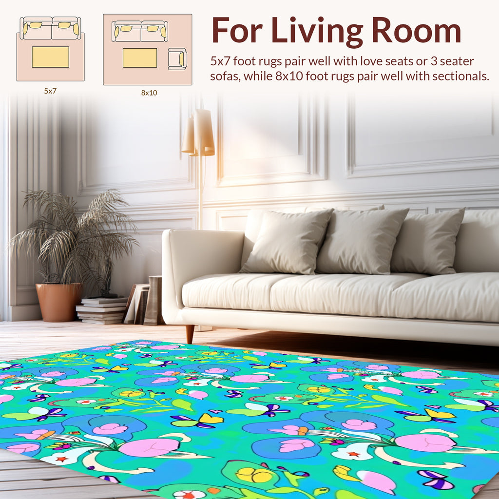 Whimsical Floral Butterfly Pattern Rug
