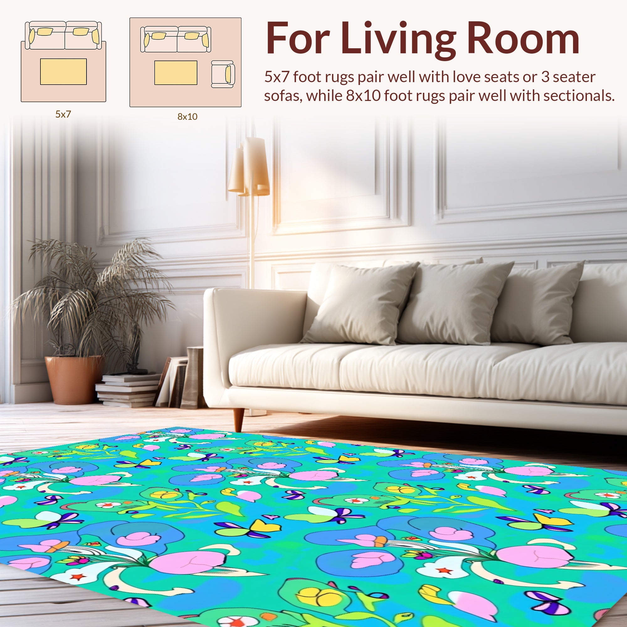 Whimsical Floral Butterfly Pattern Rug