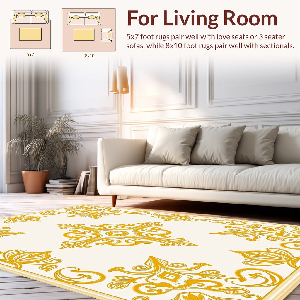 Gold Baroque Flourish Pattern Rug