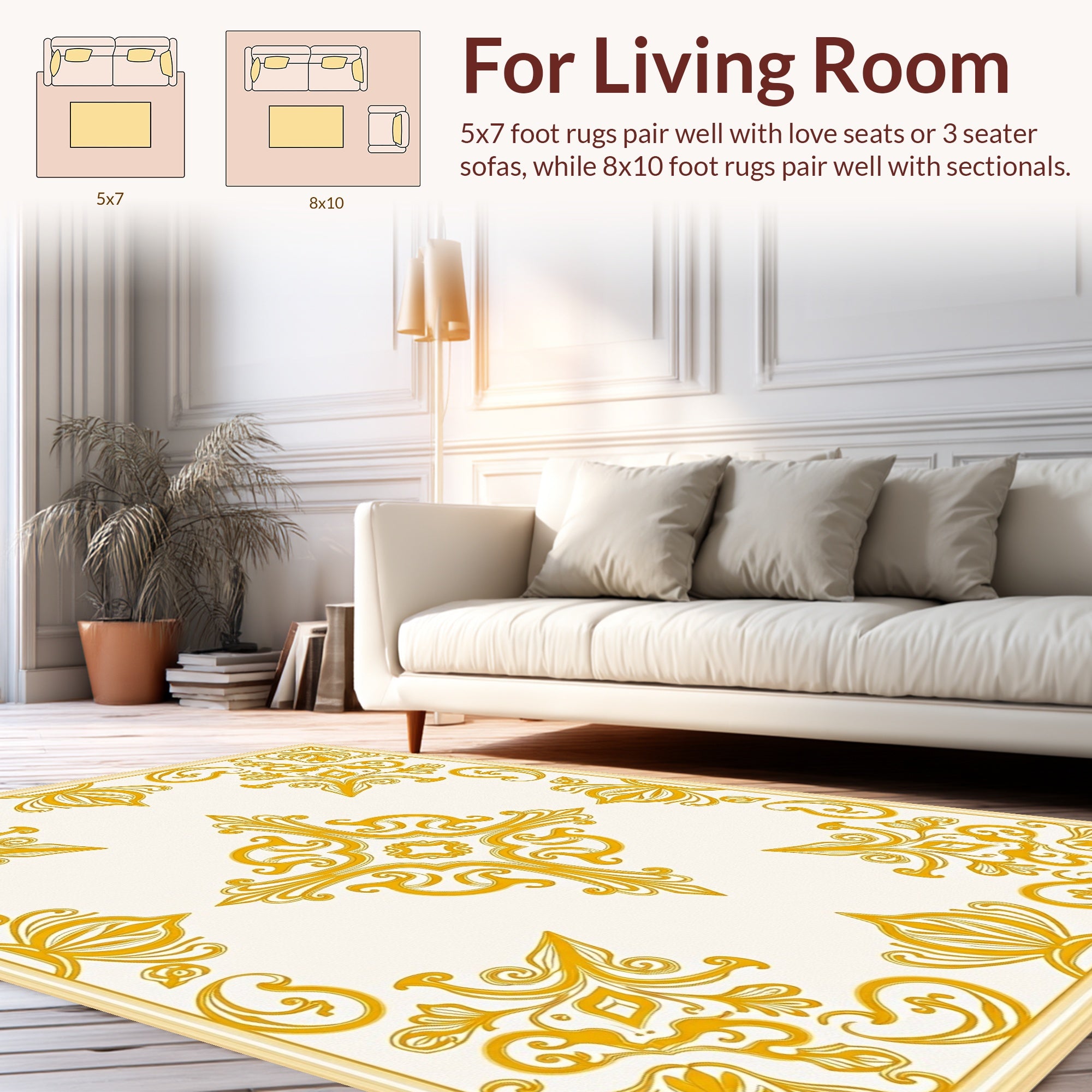 Gold Baroque Flourish Pattern Rug