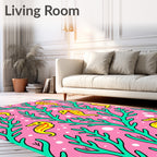 Pink Teal Seahorse Coral Pattern Rug