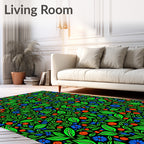 Vibrant Green Blue Orange Floral Explosion Rug