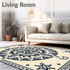 Navy Starburst Bordered Pattern Rug