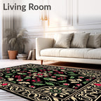 Black Folk Art Floral Medallion Rug