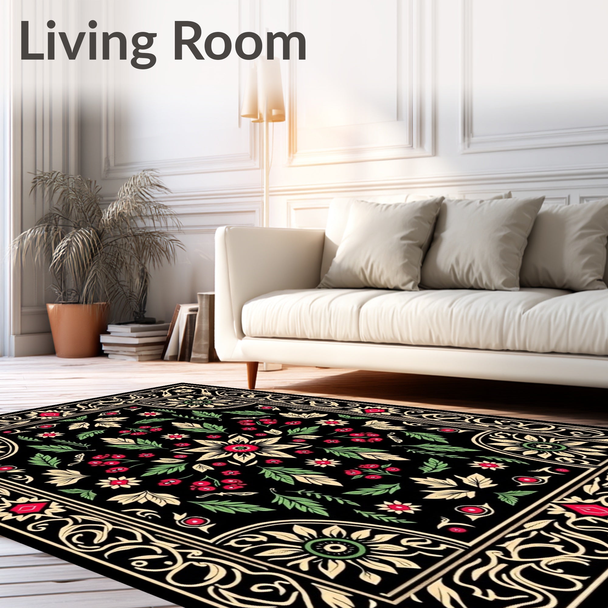 Black Folk Art Floral Medallion Rug