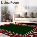 Red Green Plaid Floral Border Rug
