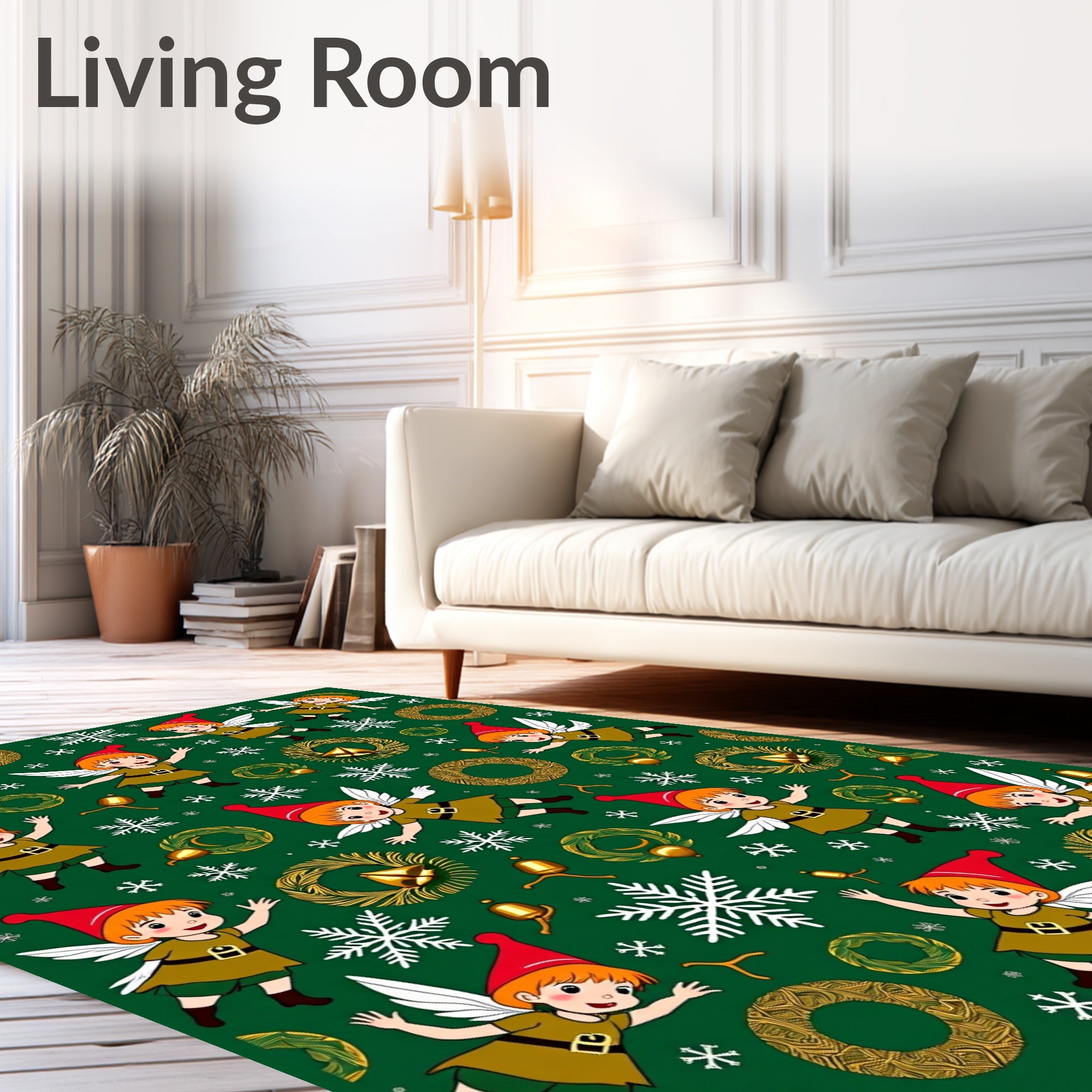Whimsical Elf Snowflakes Christmas Wreaths Rug