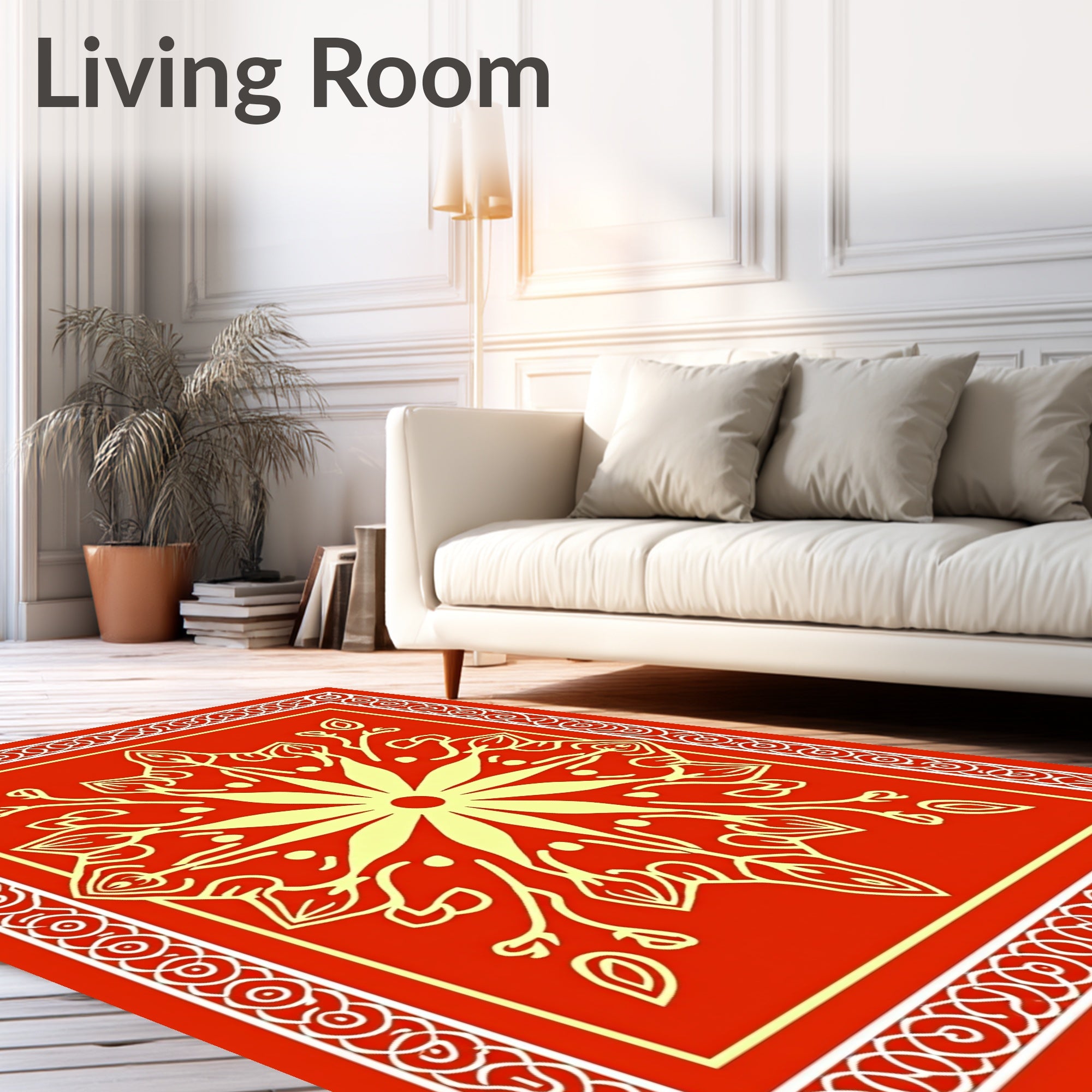 Bold Red Yellow Floral Mandala Rug