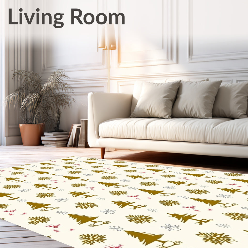 Golden Pine Tree Snowflake Pattern Rug
