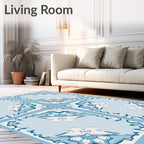 Art Deco Blue Floral Tile Pattern Rug