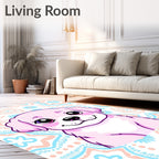 Cute Pink Puppy Floral Pattern Rug