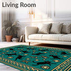 Whimsical Black Cats Stars Border Design Rug