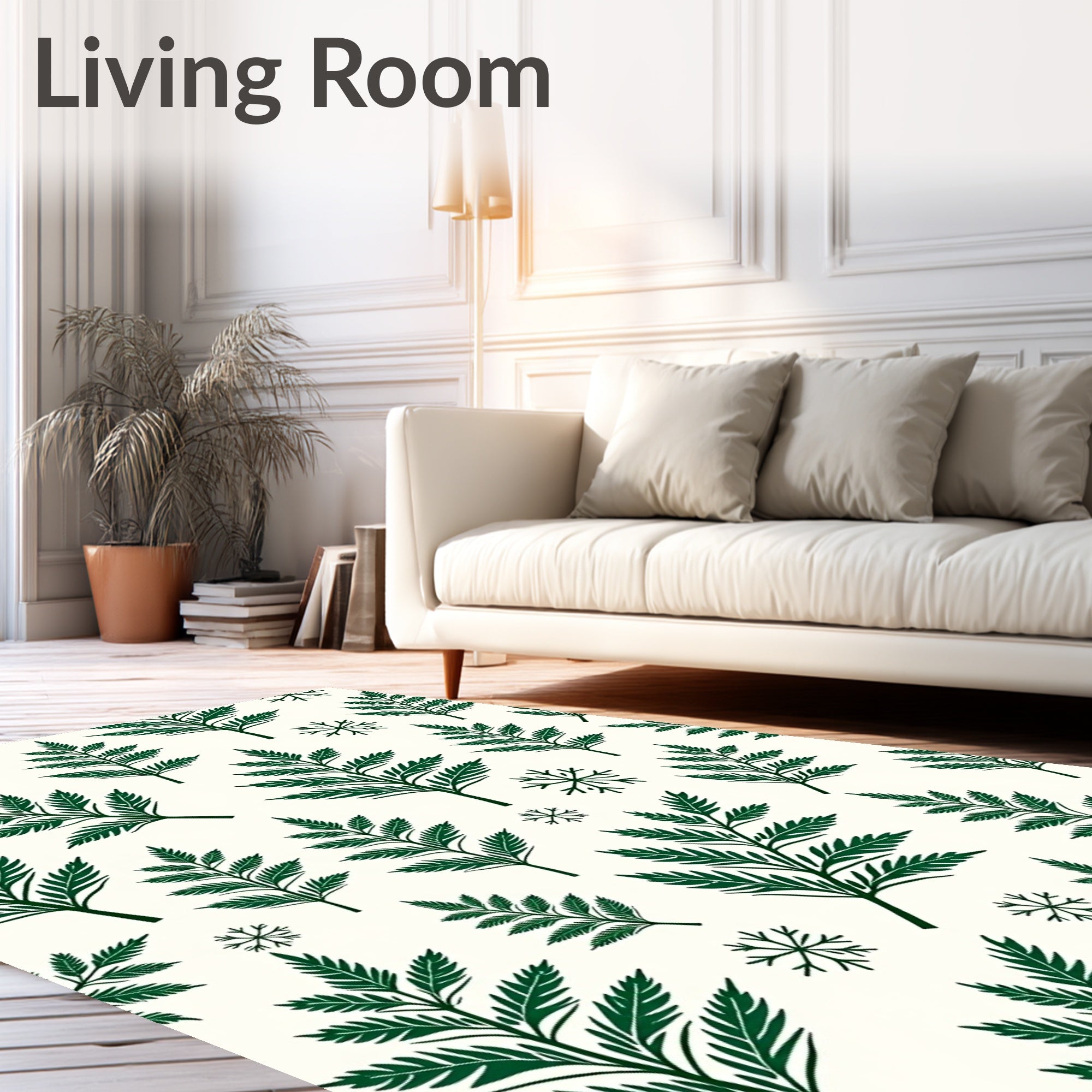 Green Fern Snowflake Pattern Rug