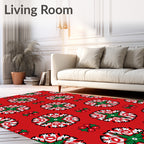 Bold Red Green Floral Mandala Repeat Rug
