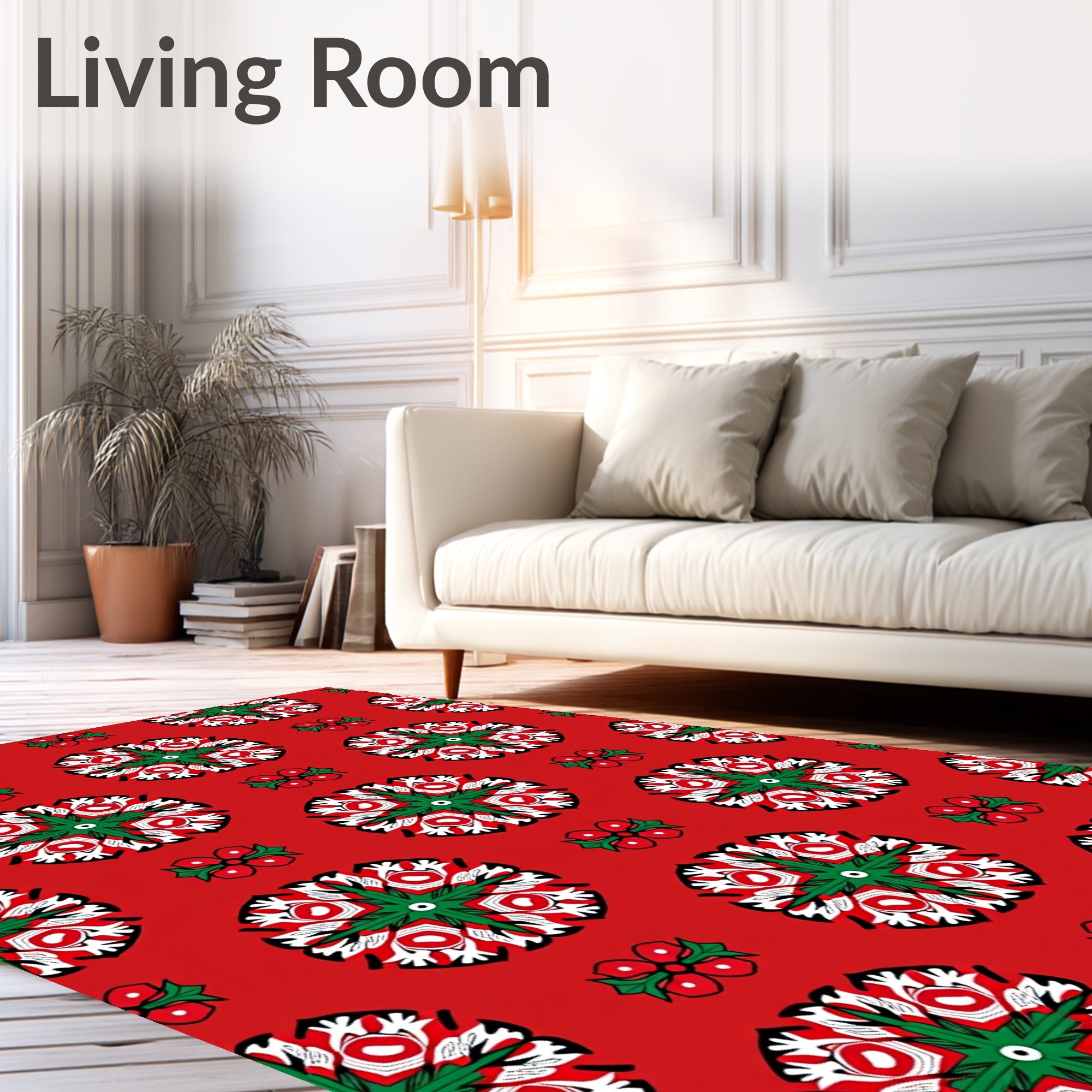 Bold Red Green Floral Mandala Repeat Rug