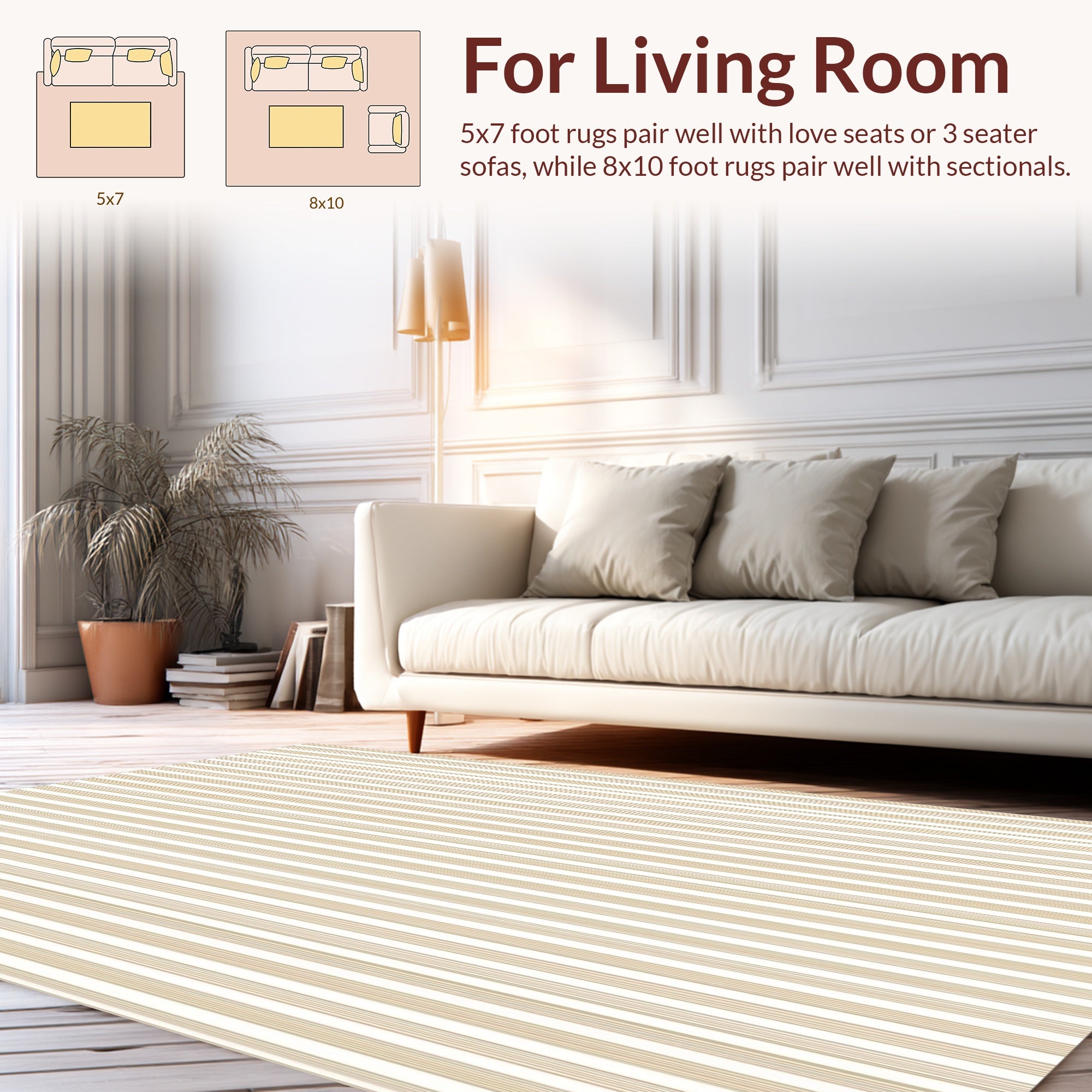 Elegant Beige Pinstripe Classic Design Rug