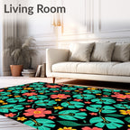Coral Teal Yellow Floral Garden Rug