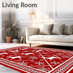 Red White Reindeer Snowflakes Pattern Rug