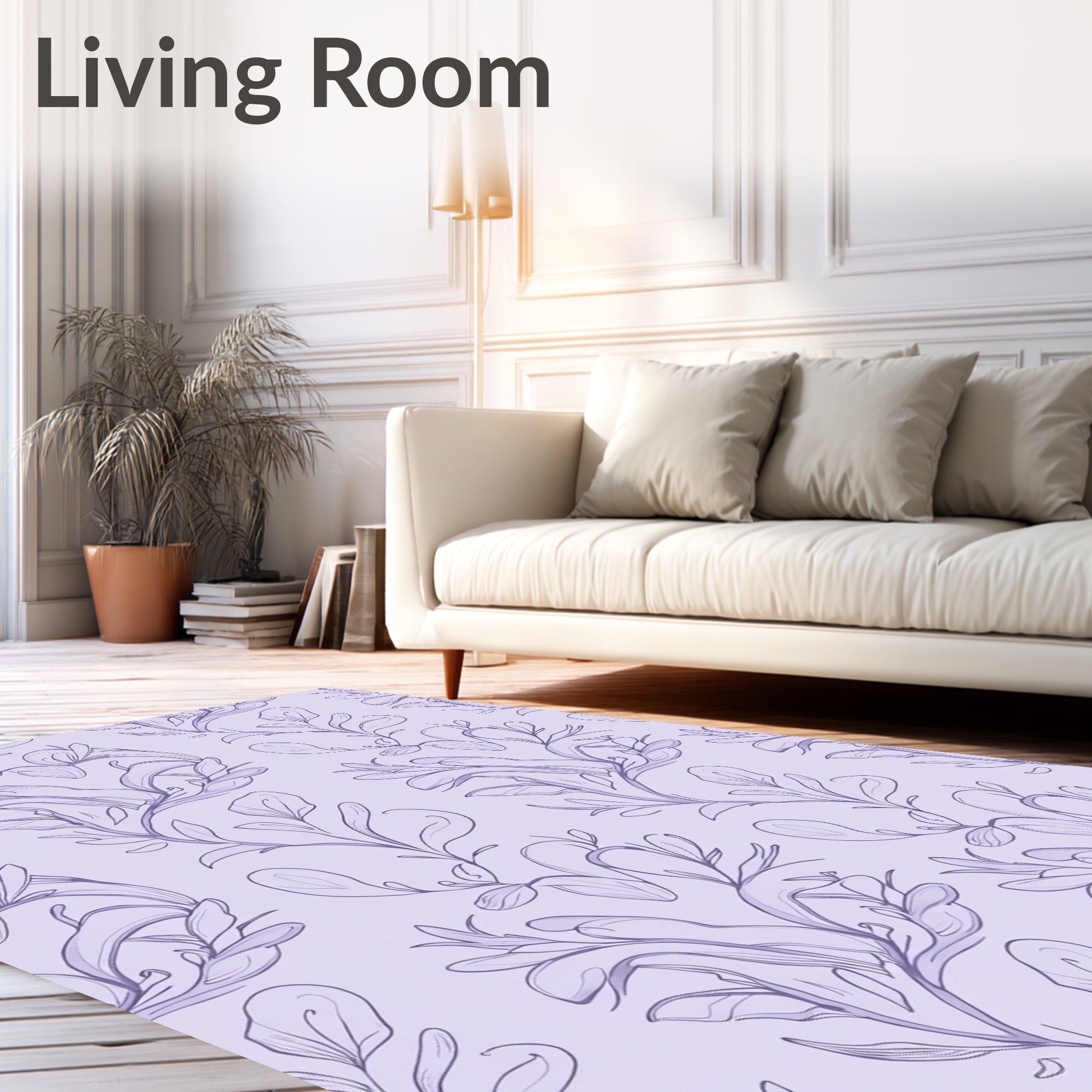 Delicate Lavender Floral Vine Pattern Rug