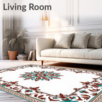 Ornate Floral Medallion Border Design Rug