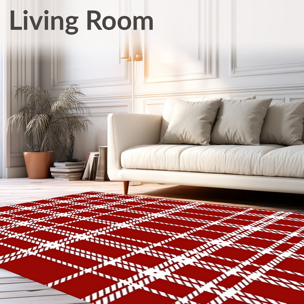Classic Red White Plaid Pattern Rug