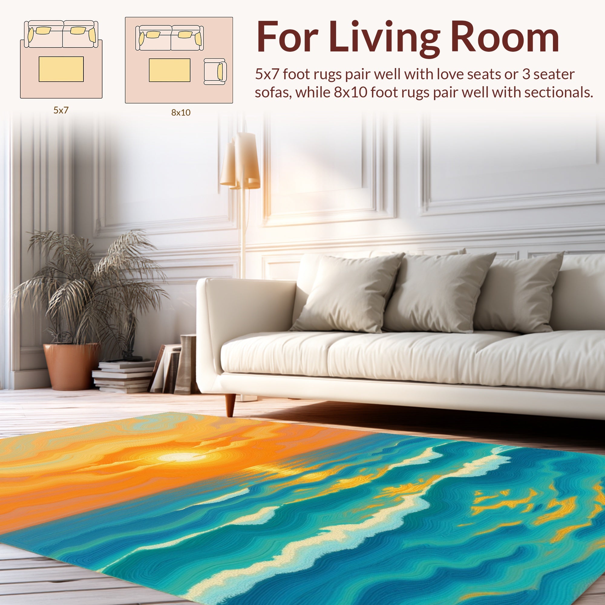 Vibrant Sunset Ocean Wave Art Rug