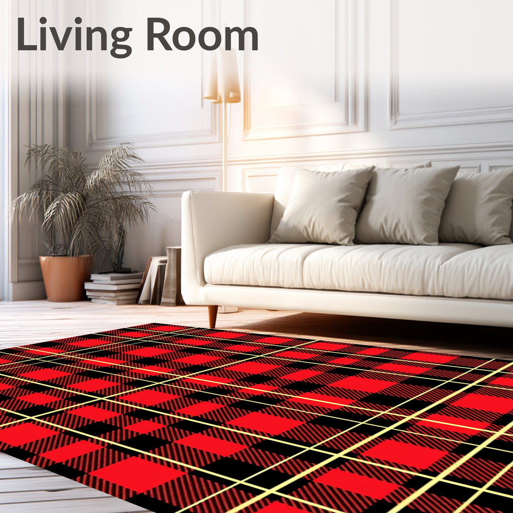 Classic Red and Black Plaid Design Rug