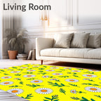 Bright Yellow Daisy Floral Pattern Rug
