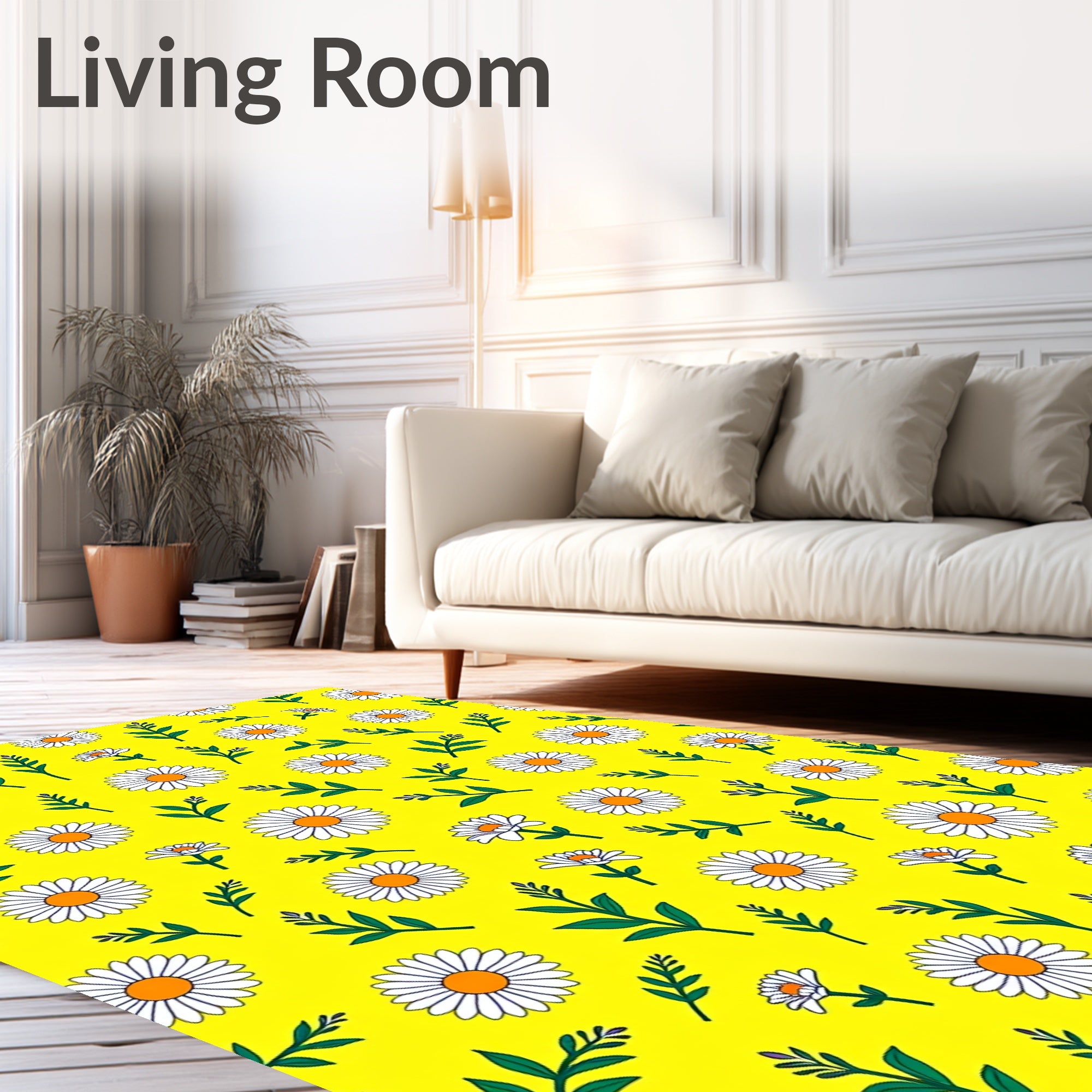 Bright Yellow Daisy Floral Pattern Rug