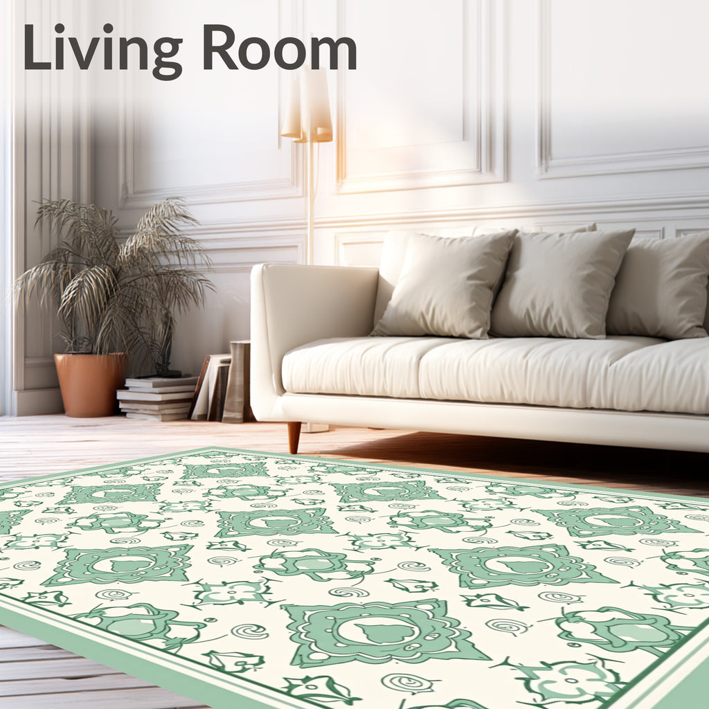 Mint Floral Scroll Mandala Design Rug