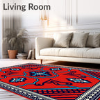 Vibrant Red Blue Geometric Floral Rug