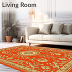 Ornate Floral Scrolling Red Gold Rug