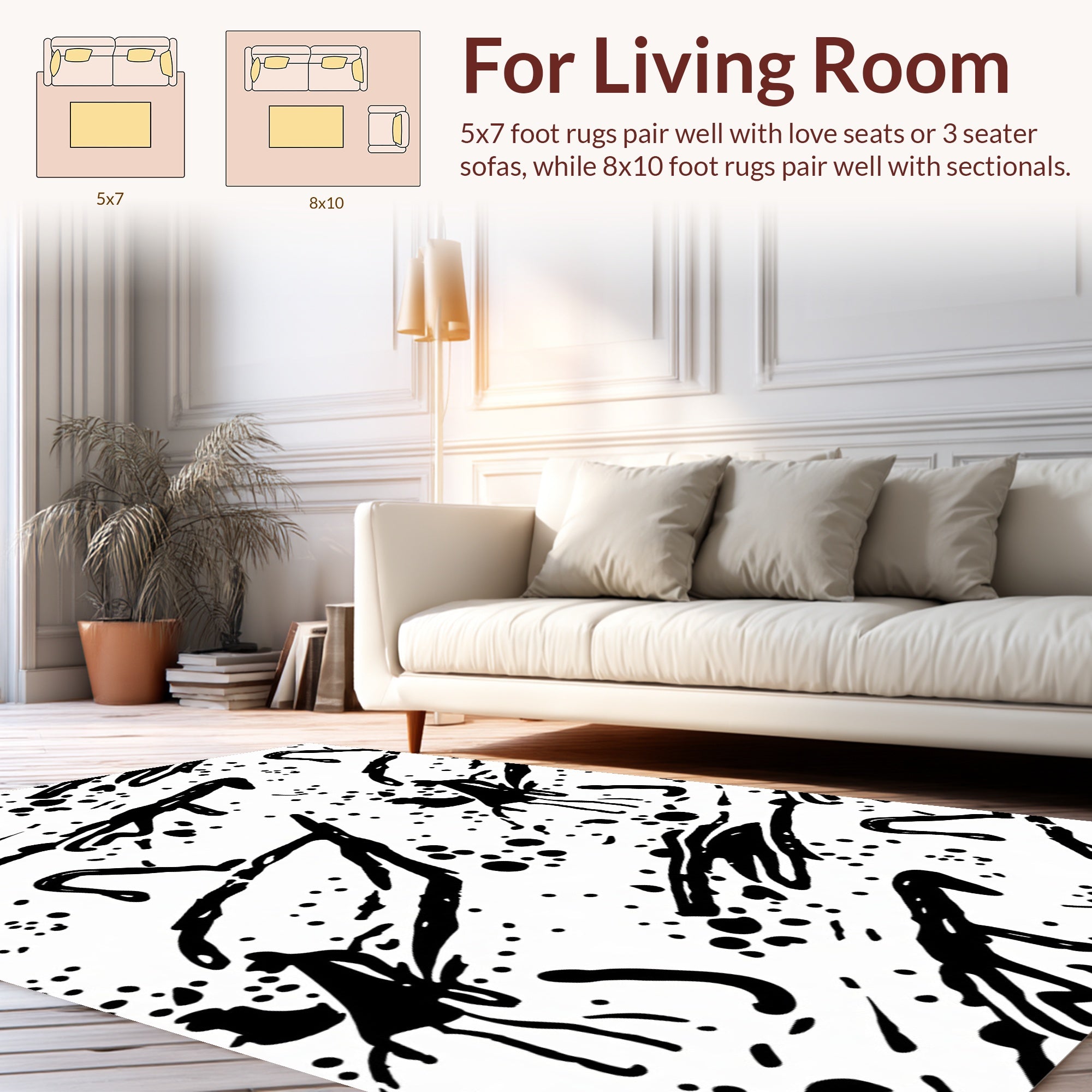 Abstract Black Splatter Pattern Rug