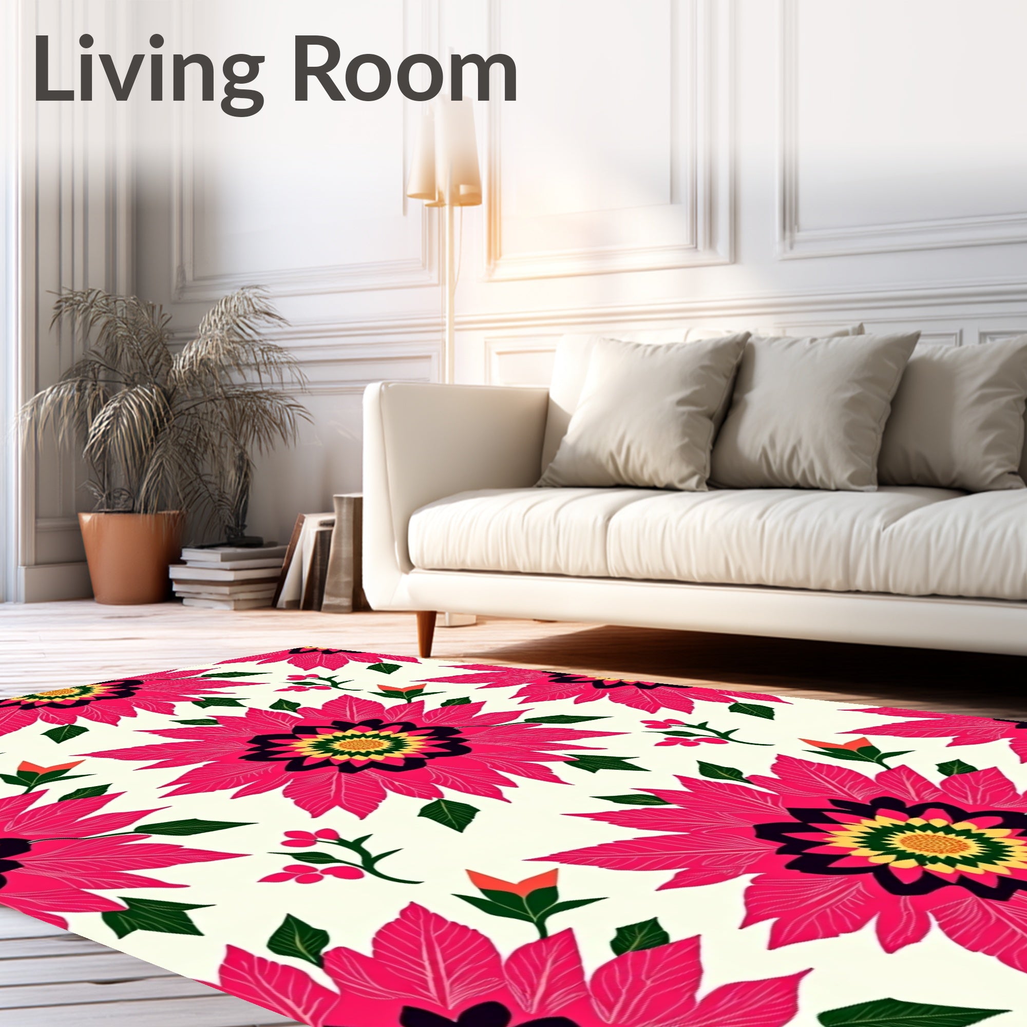 Vibrant Hot Pink Floral Arrangement Rug