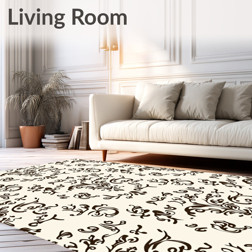 Elegant Brown Flourish Damask Pattern Rug