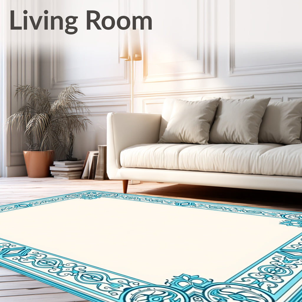 Oceanic Blue Antique Floral Border Rug