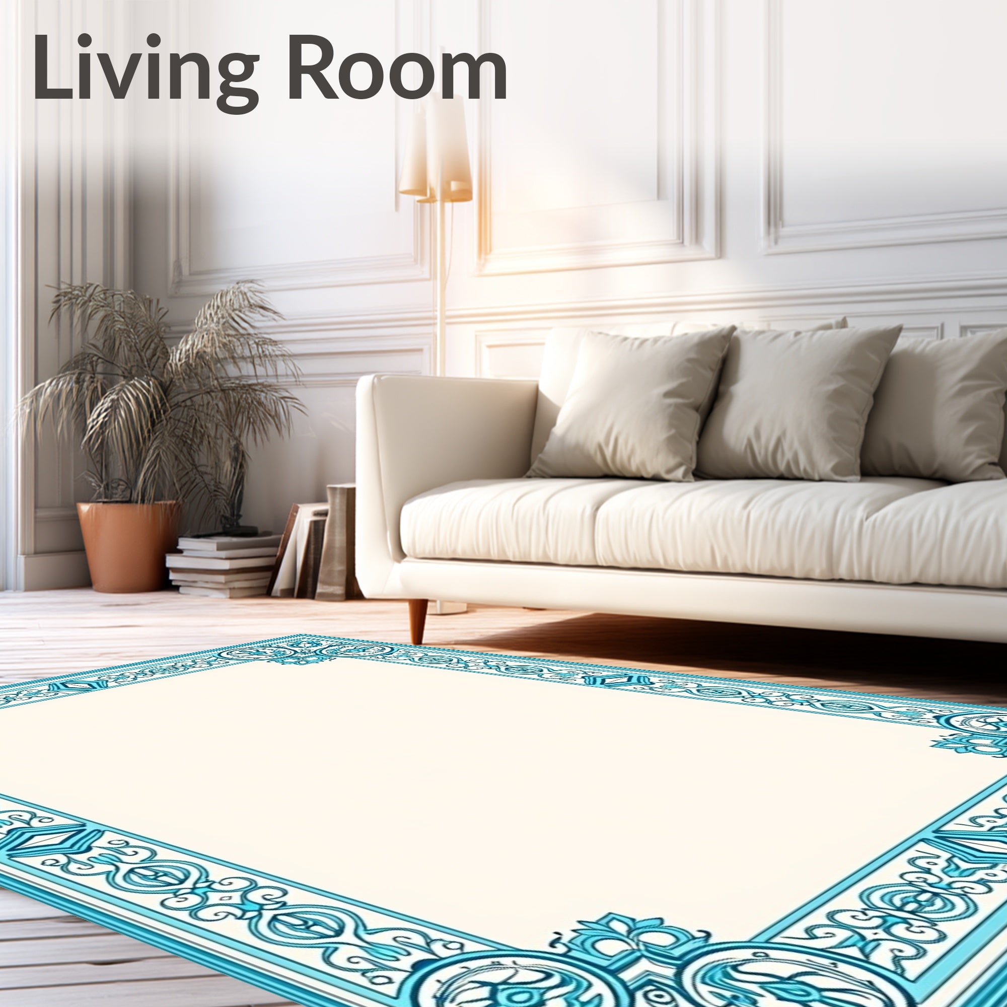 Oceanic Blue Antique Floral Border Rug