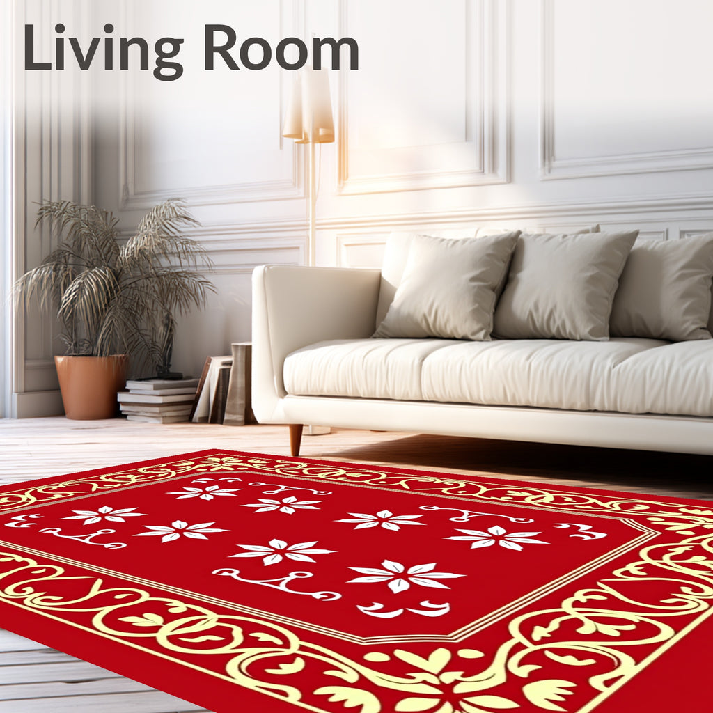 Red Floral Border Design Rug