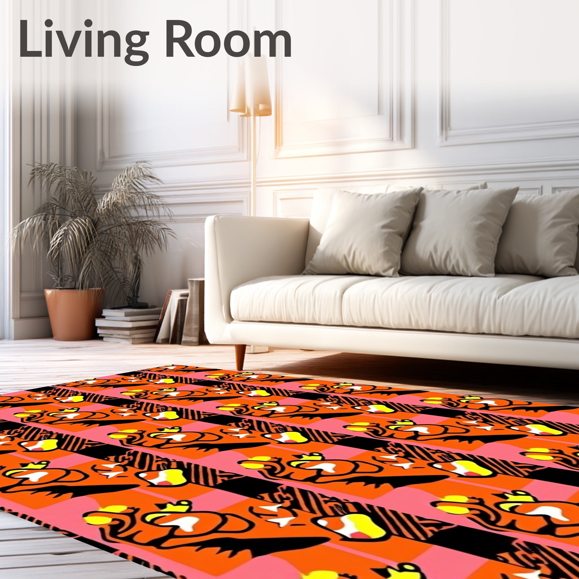 Bold Orange Pink Graphic Pattern Rug