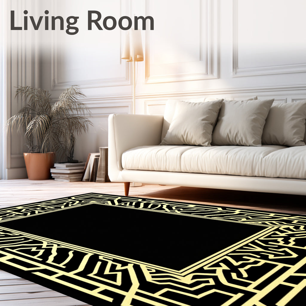 Art Deco Golden Geometric Border Design Rug
