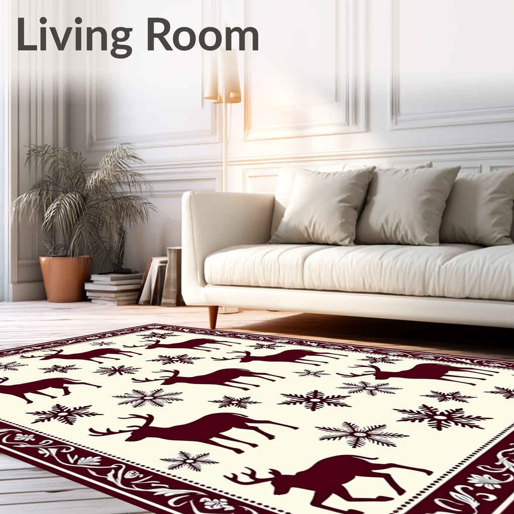 Reindeer Snowflake Winter Accent Pattern Rug