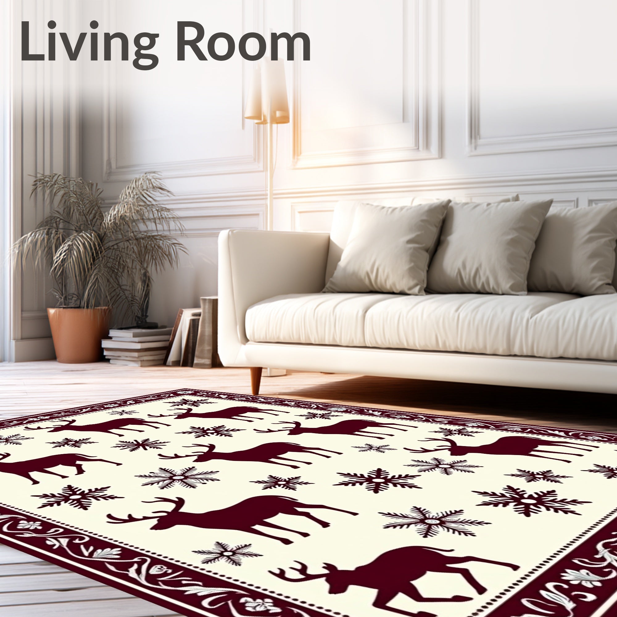 Reindeer Snowflake Winter Accent Pattern Rug