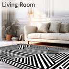 Graphic Black White Geometric Lines Rug