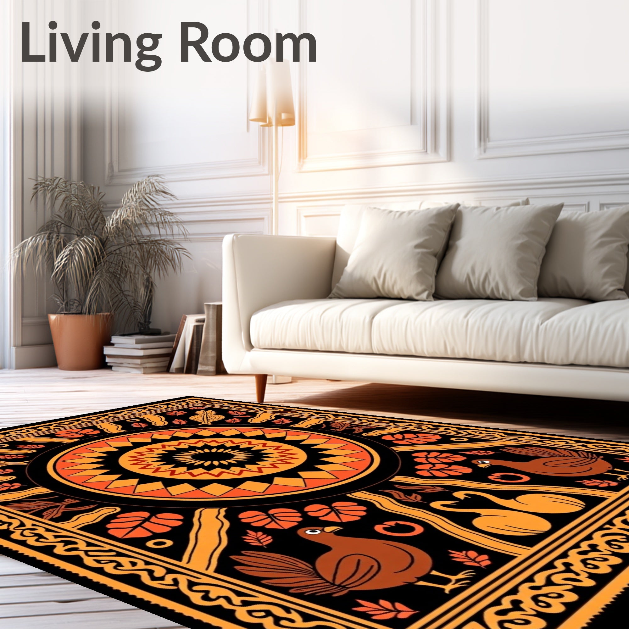 Folklore Animal Sunburst Pattern Rug