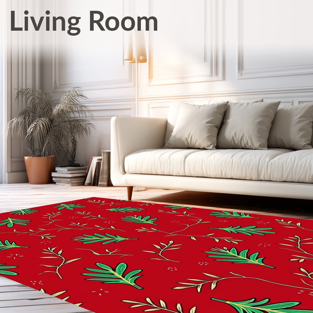 Red Botanical Branch Pattern Rug