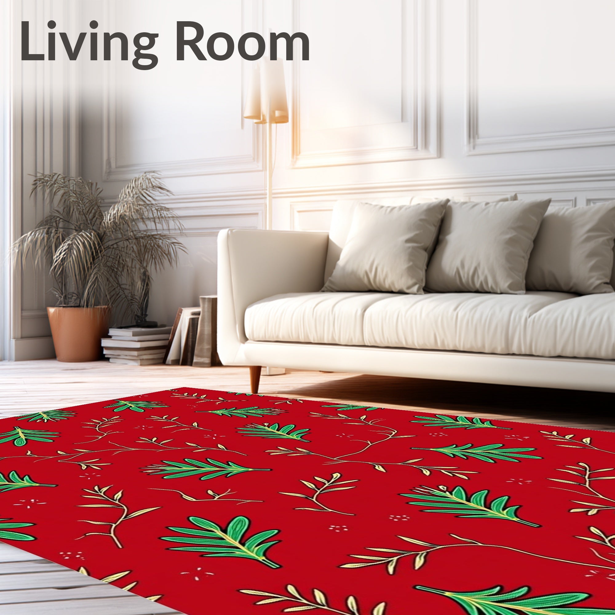 Red Botanical Branch Pattern Rug