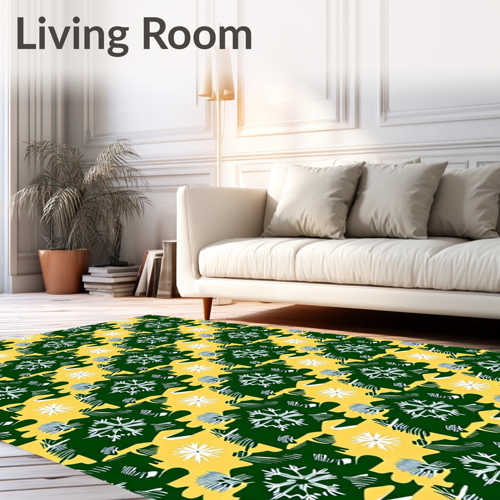 Graphic Snowflake Patterned Yellow Rug
