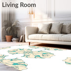 Cream And Teal Floral Mandala Rug
