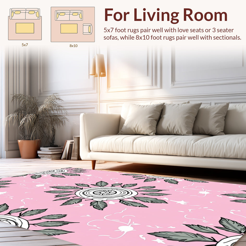 Circular Floral Pattern on Pink Rug