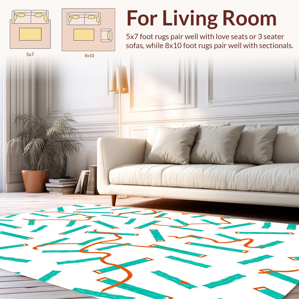 Abstract Teal Orange Stick Pattern Rug